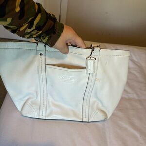 Coach Cream Leather Tote with Signature Tag Charm